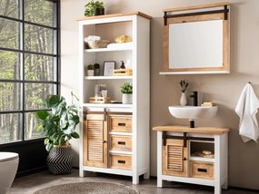 furniture-nabytek.cz - Masívne kúpeľňové zrkadlo Capera z borovice a MDF, lakované, biele/hnedé – 70x70 cm