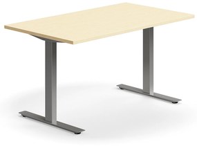 Kancelársky stôl QBUS, rovný, 1400x800 mm, T-rám, strieborný rám, breza