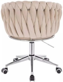 LuxuryForm DESIGN Stolička NORDEN VELUR na striebornej podstave s kolieskami - krémová