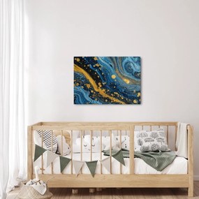 Obraz - Modrá abstrakcia so zlatom (70x50 cm)