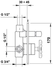 Reitano Rubinetteria, INDUSTRY podomietková sprchová batéria, 2 výstupy, chróm/čierna, 5185XTT