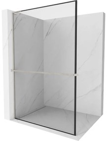 Mexen Kioto+ L, sprchová zástena Walk-In s poličkou a vešiakom 100 x 200 cm, 8mm číre sklo čierny vzor, brúsená oceľ profil, 800-100-123-97-70