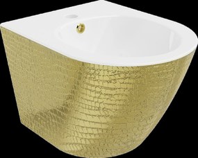 Mexen Lena, závesný bidet 480x370x325 mm, biela - zlatý vzor, 35224808