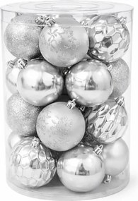 DECOLED Sada vianočných ozdôb strieborné plastové gule 8 cm, balenie 20 ks