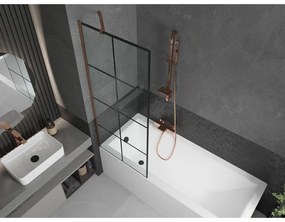 Mexen Next, vaňová zástena 1-krídlová 70 x 150 cm, fixné krídlo, 6 mm číre sklo s čiernym vzorom, ružové zlato profil, 895-070-000-00-77-60