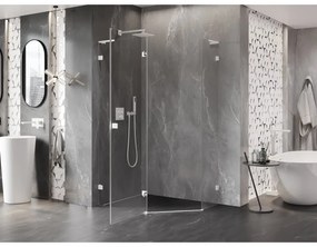 Mexen Lunar, L päťuholníkový sprchový kút naklápací doľava 100 x 90 cm, 8mm číre sklo, biely profil, 831L-100L-090P-20-00-L