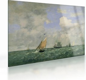 Sklenený obraz - Eugène Boudin, Ships and Sailing Boats Leaving Le Havre, reprodukcia (70x50 cm)