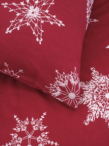 Vianočná bavlnená obliečka na vankúš Renforcé 40 × 60 cm – Snehové vločky červené