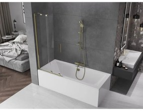 Mexen Velar, 2-krídlová posuvná vaňová zástena 80 x 150 cm, 8mm číre sklo, zlatý lesklý profil, 896-080-000-01-50