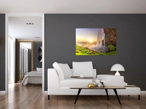 Obraz - Seljalandsfoss spoza vnútra jaskyne (90x60 cm)