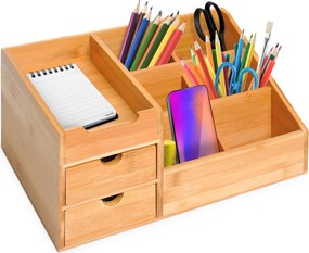 HOMCOM Organizér na stôl s úložným boxom 2 zásuvky prírodná L33 x Š20,5 x V15,5 cm | Aosom