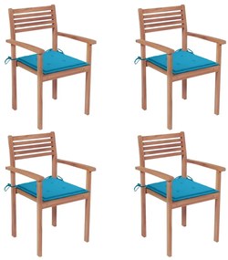 Záhradné stoličky 4 ks modré podložky teakový masív 3062293