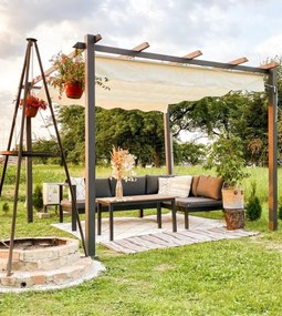 Hliníková pergola Handan 300x300 cm - čierna / béžová