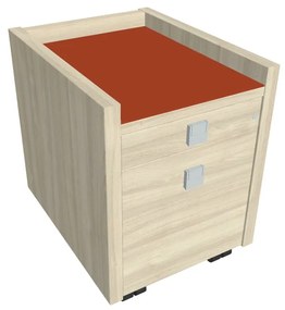 Mobilný kontajner Verno 47 x 60 cm so sklom, 2 zásuvky, agát / oranžová