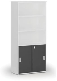 Kombinovaná kancelárska skriňa PRIMO WHITE, zasúvacie dvere na 2 poschodia, 1781 x 800 x 420 mm, biela/grafit