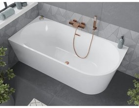 Mexen Mia, voľne stojaca rohová vaňa, lavá, 180 x 80 cm, biela, medený prepad, 52691808000L-65