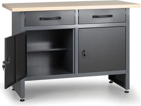 Pracovný stôl do dielne G1, 840 x 1200 x 600 mm, 2 zásuvky, 2 skrinky