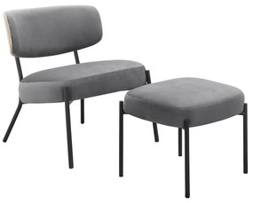 Sivé zamatové kreslo s podnožkou Jerry – Støraa