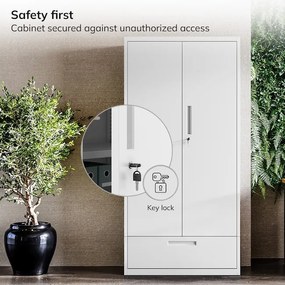 Modulárna kovová multifunkčná skriňa so zásuvkou biela MEGAN 1850 x 900 x 400 mm