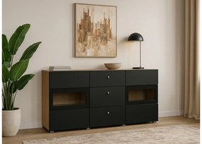 Komoda Baros 26 132 cm so zásuvkami - dub artisan / čierny mat