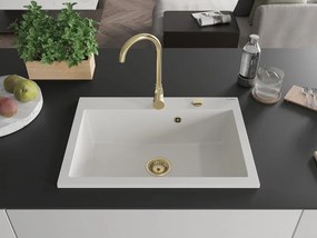 Mexen Elix granitový drez 1-komorový 700 x 500 mm, biely, sifón zlatý - 6526701005-20-G