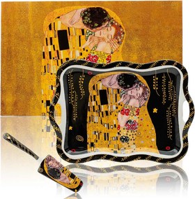 HOME ELEMENTS Tortový tanier s náčiním 35 cm, Klimt, Bozk, tmavý