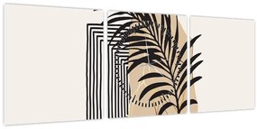 Obraz - Abstrakcia s tropickými listami N⁰3 (s hodinami) (90x30 cm)