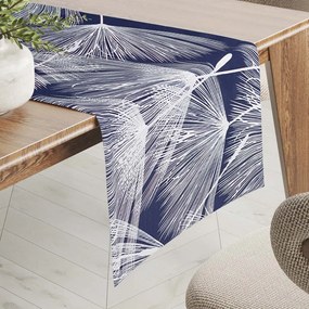 Biante Bavlnený behúň na stôl Sandra SA-414 Biele abstraktné páperie na modrom 45x180 cm