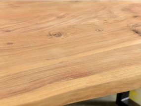 furniture-nabytek.cz - Masivní jídelní sestava Bullwer se 4 židlemi Clinton, akácie / kov / umělá kůže, lakovaná, hnědá / černá