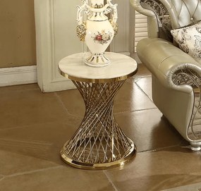 OKRÚHLY KONFERENČNÝ STOLÍK AUDREY BIELY MRAMOR + ZLATÝ 50 cm