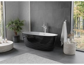 Mexen Olea, voľne stojaca vaňa, vzor, 170 × 80 cm, biela-čierna, biely prepad, 52821708075-20