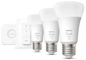 PHILIPS HUE Múdra LED žiarovka HUE s Hue Bridge a vypínačom, E27, A60, 9,5 W, 1100, teplá biela, 3ks