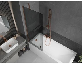 Mexen Next, vaňová zástena 1-krídlová 70 x 150 cm, fixné krídlo, 6 mm šedé sklo, ružové zlato profil, 895-070-000-00-40-60