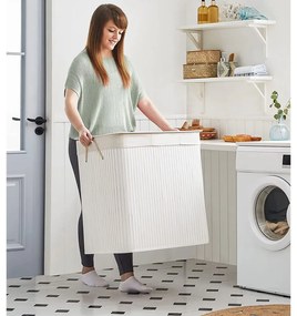 SongmicsHome Bambusový kôš na bielizeň GITA, 150 l, biela