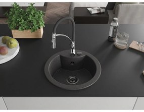 Mexen Diego, 1-komorový granitový drez 488x488x167 mm a drezová batéria Aster, čierna škvrnitá, 6512-76-73450-07-B
