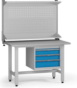 Výškovo nastaviteľný dielenský stôl G5 s nadstavbou, 1200 x 750 x 800-1000 mm, 1x kontajner, 3 zásuvky, modrá