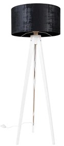 Moderná stojaca lampa trojnožka biela s čiernym zamatovým tienidlom 50 cm - Tripod Classic