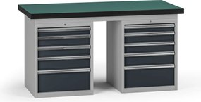 Pracovný stôl do dielne G8, 1500 x 750 x 800 mm, 2x kontejner, 10 zásuviek, grafit