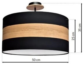 Stropné svietidlo Terra, 1x drevené/čierne textilné tienidlo, drevo