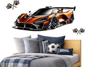 Oranžový športiak textilní prelepiteľná nálepka na stenu hárok 75 x 29 cm