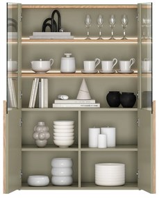 Vitrína Amilio 100 cm dvojdverová - eukalyptus / dub baltic dune / úchyty dub prírodný