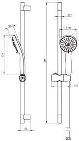 Deante Floks, sprchový stĺp 65cm s 3-funkčnou ručnou hlavicou a sprchovou hadicou 150cm, chrómová, NGF_051K