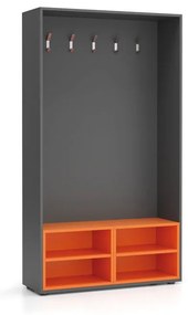Šatníková stena BORDER s botníkom, 5 háčikov, grafit/oranžová