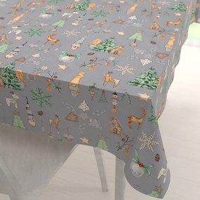 Biante Vianočný bavlnený obdĺžnikový obrus Sandra SA-509 Vianoční škriatkovia a ozdoby na sivom 140x220 cm
