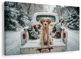 Obraz vianočný pes na zasneženej ceste