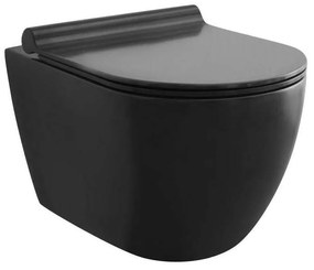 KIELLE Gaia závesné WC Rimless s hlbokým splachovaním, 360 x 525 mm + SoftClose sedátko, matná čierna, 30115040