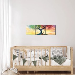 Obraz – Maľovaný strom ročných období (s hodinami) (90x30 cm)