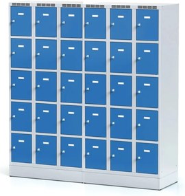 Alfa 3 Šatníková skrinka S6 na sokli s úložnými boxami, 15 boxov, 1920 x 900 x 500 mm, otočný zámok, tmavosivé dvere