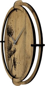 Tiché drevené hodiny s motívom lúčnych tráv pre váš  domov | SENTOP HDF0586-GOLD-OAK