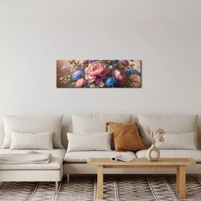 Obraz - Stôl plný kvetov (s hodinami) (90x30 cm)